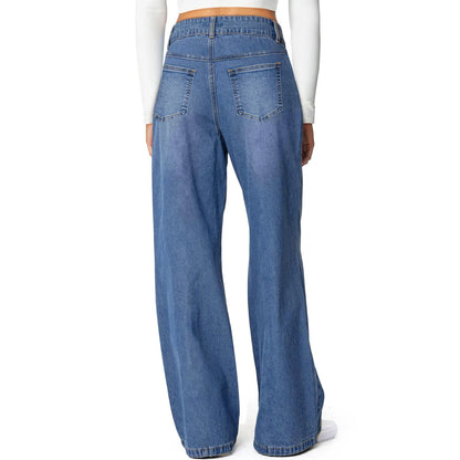 Jeans Woman Fashion Loose High Waist Straight Leg Wide Leg Korean Retro Denim Pants Long Trousers Commuting Daily Comfortable