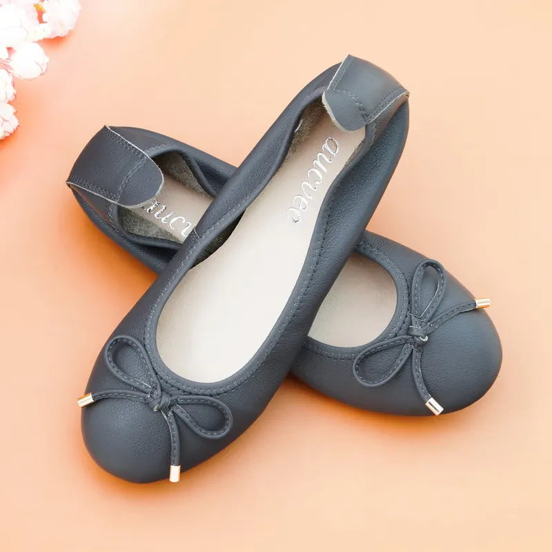 2024 Women Leather Breathable Ladies Comfortable Ballet Flats Driving Shoe Fashion Slip on Shallow Loafers Office Flat Boat Shoe