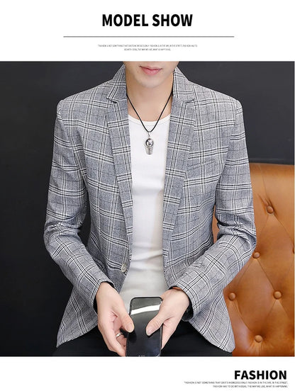 Men's British Style Checkered Suit Casual High-End Spring Autumn Small Plankton Design Handsome Coat