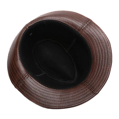 Men's Gentlemen's Fedora Hat Genuine 100% Cowhide Leather Trilby Cap Real Cowhide Leather Jazz Casual Autumn Winter Top Cap