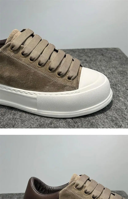 Leather board shoes new lace-up low-top trendy thick-soled versatile sports and leisure shoes