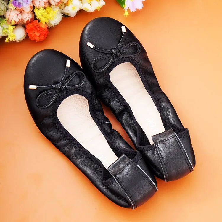 2024 Women Leather Breathable Ladies Comfortable Ballet Flats Driving Shoe Fashion Slip on Shallow Loafers Office Flat Boat Shoe