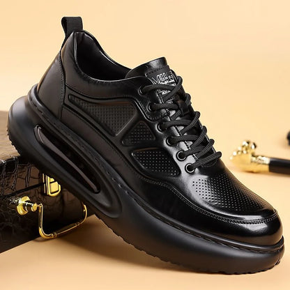 Genuine Leather Shoes Men Trendy Athletic Casual Walking Business Office Air Cushion Sneaker Sports Lightweight Streetwear Brown