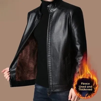 Warmth Thiened Real Leather Jaet Men's Casual Busin Sle eepskin Coat Dad Coat Loose Fit Winter Outerwear