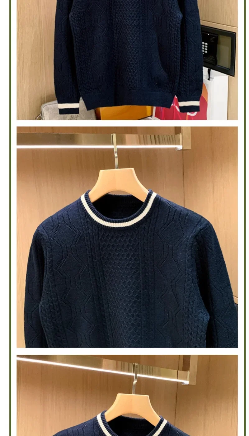 2025 Winter New Fashion Twist Knitted Sweater Men Trendy Casual Solid Color Warm Versatile Handsome Men Sweater