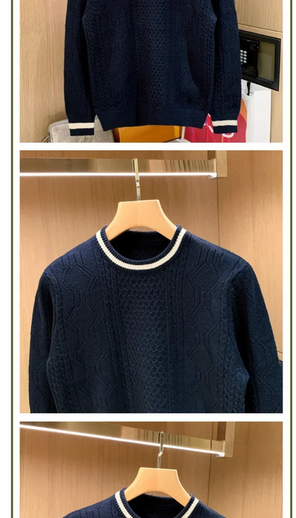 2025 Winter New Fashion Twist Knitted Sweater Men Trendy Casual Solid Color Warm Versatile Handsome Men Sweater