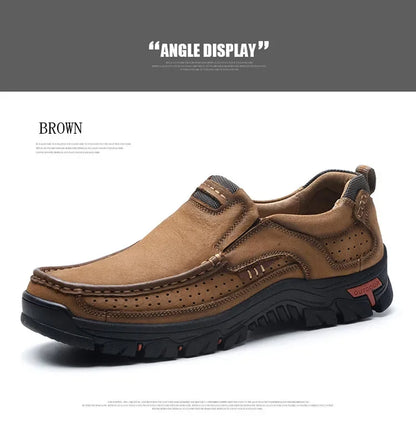 Handmade Leather Men Shoes Casual Outdoor Slip On Loafers Men Leather Shoes Flats Moccasins Walking Shoes Non-Slip Dropshipping