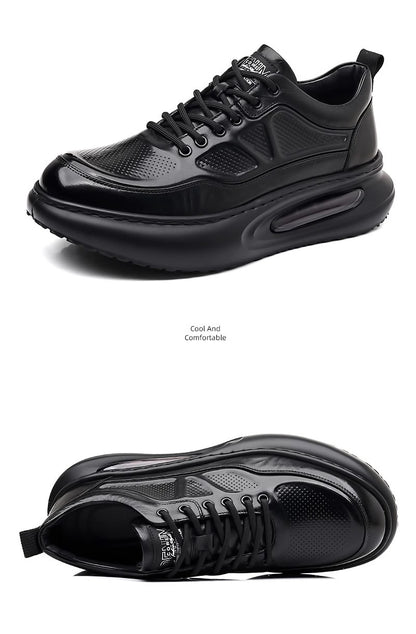 Genuine Leather Shoes Men Trendy Athletic Casual Walking Business Office Air Cushion Sneaker Sports Lightweight Streetwear Brown