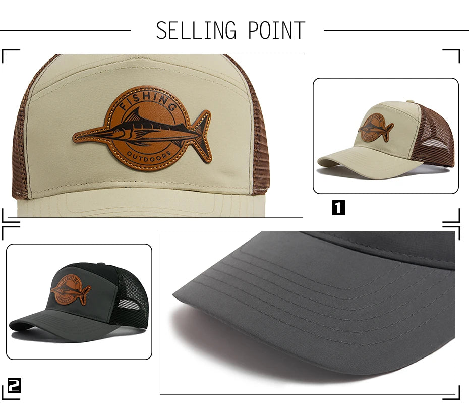 Shark Leather Label Men's Baseball Cap Casual 7 Panel Style Trucker Hat Fashion Hip Hop Mesh Caps Summer Women Visor Hats Unisex