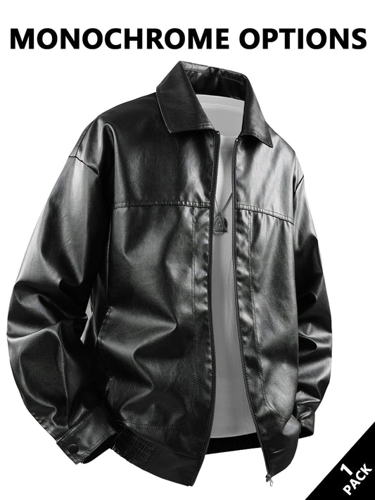 Men's Leather Jacket with a Lapel, Windproof and Warm, with Excellent Texture, Suitable for Workplace Commuting, Daily Shopping, Weekend Trips, Casual Gatherings with Friends, Autumn and Winter Styles, Short Trips