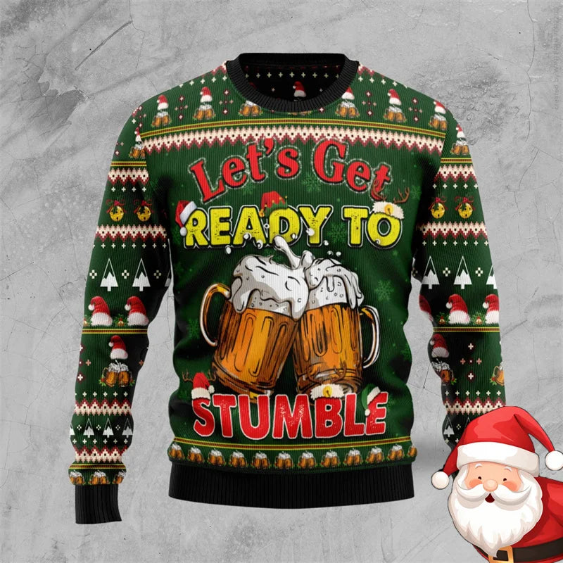 Christmas Family Party Ugly Beer Sweater For Men Funny Fashion O-neck Pullover Sweatshirt Merry Christmas Trend Design Sweaters