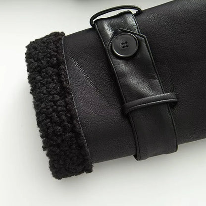 Women's Coat 2025 Autumn New Style Black Long-Sleeve Leather and Fur Integrated Coat with Belt High-End Outerwear Elegant