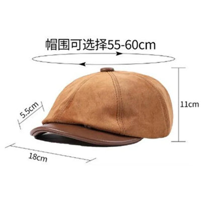 New Autumn Winter Natural Genuine Leather Caps For Men Suede Cowhide Leather Warm Berets Women's Hats British Fashion Golf Cap