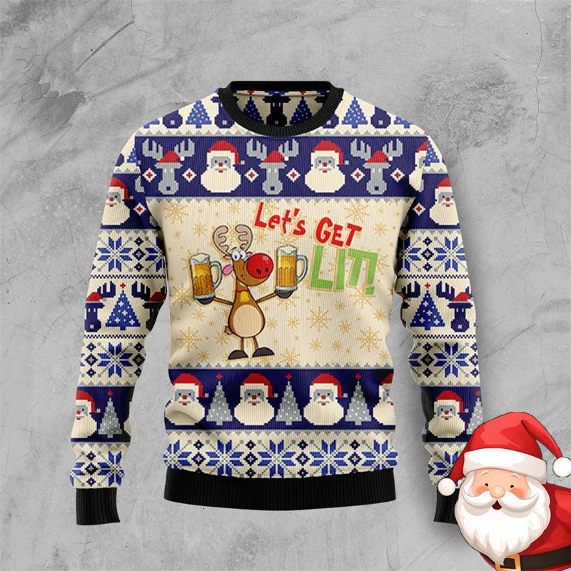 Christmas Family Party Ugly Beer Sweater For Men Funny Fashion O-neck Pullover Sweatshirt Merry Christmas Trend Design Sweaters