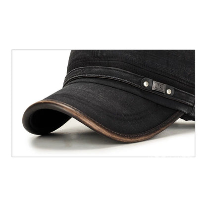 Leather Binding Washed White Distressed Cotton Adjustable Cadet Flat Cap Sun Hat Trucker Caps Dad Hats