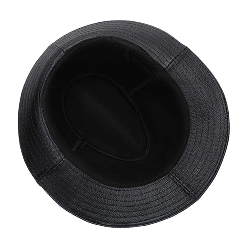 Men's Gentlemen's Fedora Hat Genuine 100% Cowhide Leather Trilby Cap Real Cowhide Leather Jazz Casual Autumn Winter Top Cap