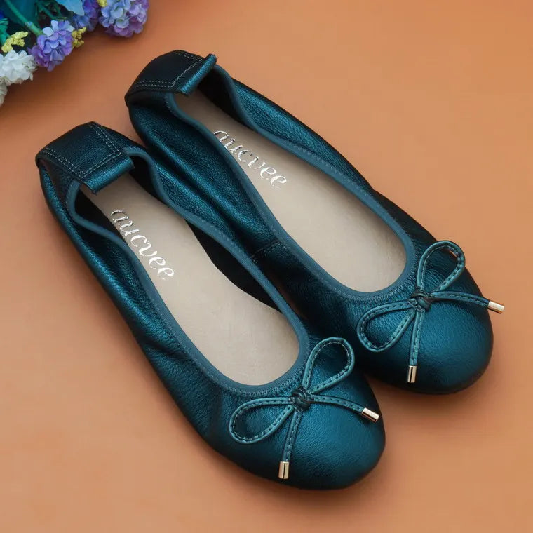 2024 Women Leather Breathable Ladies Comfortable Ballet Flats Driving Shoe Fashion Slip on Shallow Loafers Office Flat Boat Shoe