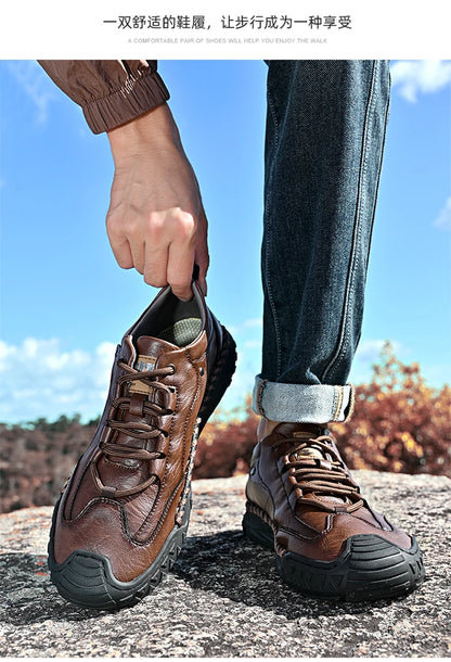 New Handmade Leather Men Shoes Casual Comfortable Men Loafers Slip On Leather Shoes Men Flats Hot Sale Outdoor Walking Shoes