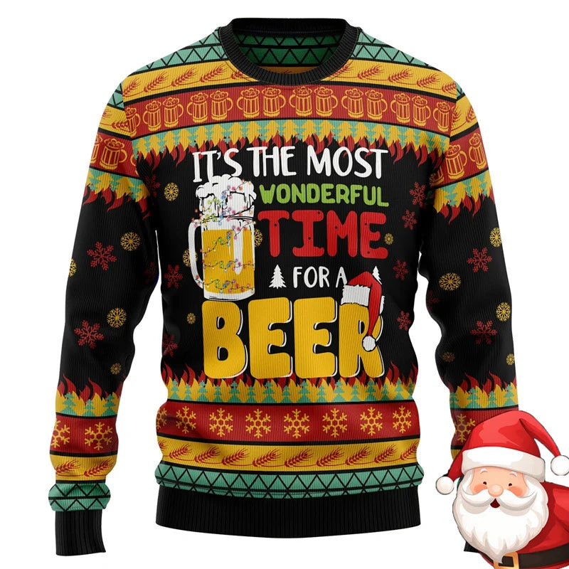 Christmas Family Party Ugly Beer Sweater For Men Funny Fashion O-neck Pullover Sweatshirt Merry Christmas Trend Design Sweaters