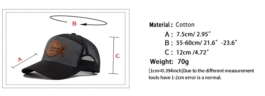 Shark Leather Label Men's Baseball Cap Casual 7 Panel Style Trucker Hat Fashion Hip Hop Mesh Caps Summer Women Visor Hats Unisex