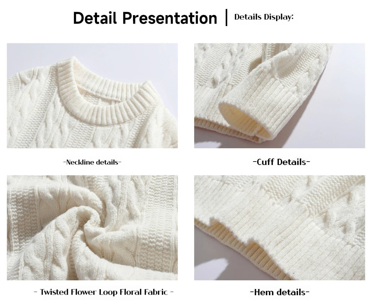 Men Winter Sweaters Men's Thick Twisted Flower Knitted Sweater Autumn Winter Round Neck Pullover Sweater Warm Top Women Sweater