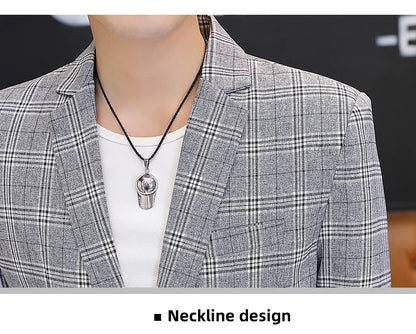 Men's British Style Checkered Suit Casual High-End Spring Autumn Small Plankton Design Handsome Coat