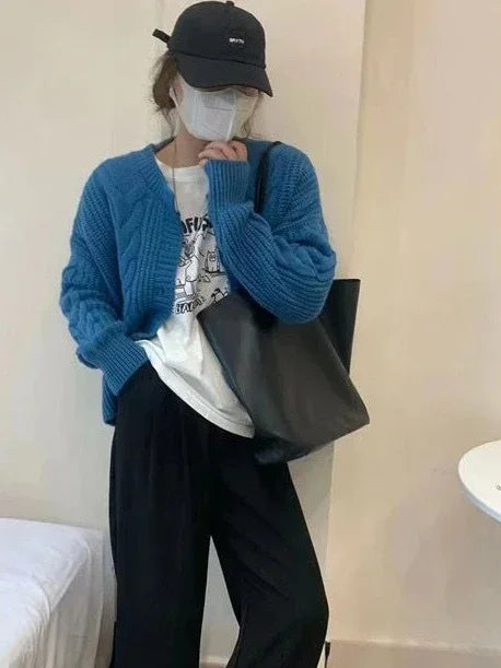 Ladies Sweaters Winter Button Kawaii Knitted Top For Women Yellow Cute Cardigan Designer Y2k Fashion Korea Korean Luxury Jumper