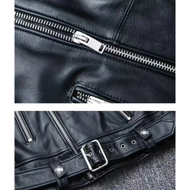 Men's Leather Jacket Fashionable Casual Coat Motorcycle Style Regular Cut Chinese Brand Stock AE New Autumn Winter Collection