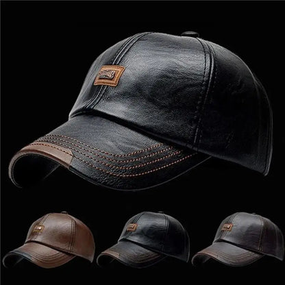 Baseball Cap Casual Fashion Hat Autumn And Winter Thin Plus Velvet Leather For Men New
