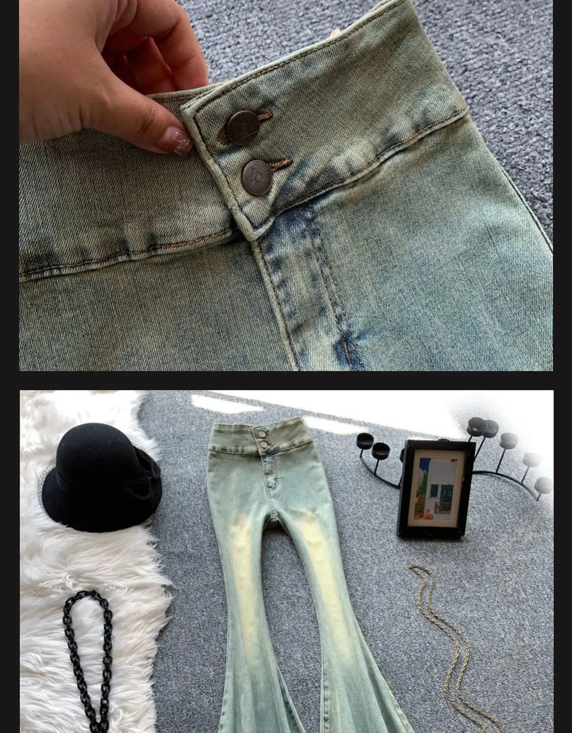 Jeans Women Autumn Chic Daily Flare Trousers Gradient Color High Street Full Length Fashion All-match Temperament Simple Shinny