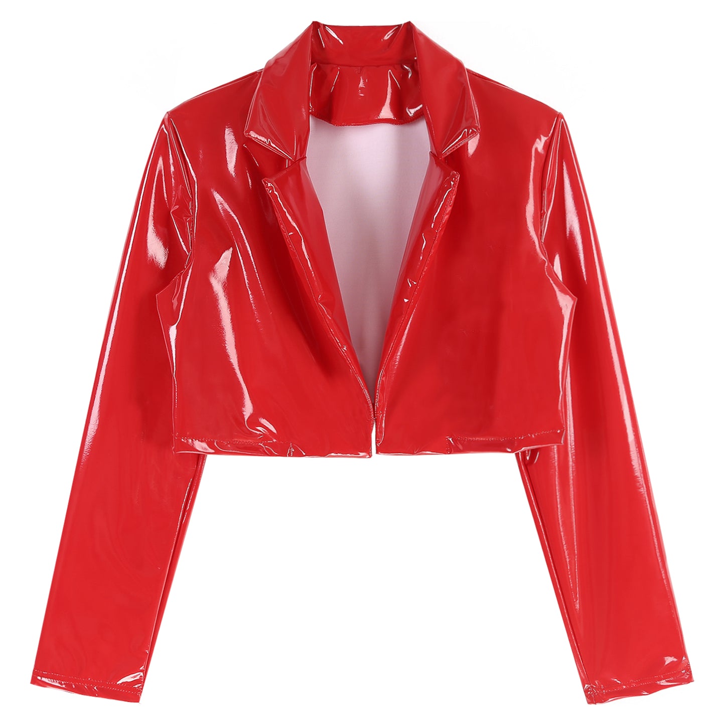 Mens  Lapel Patent Leather Jacket Patent Leather Motorcycle Coats Jackets Wet Look Long Sleeve Cropped Coat Rave Party Clubwear