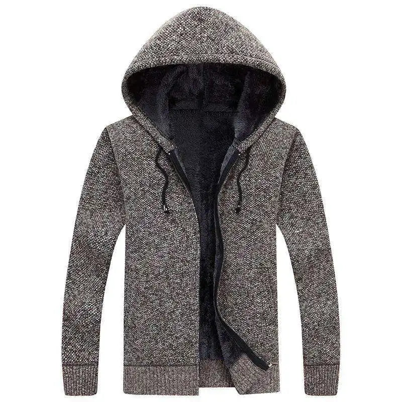 Winter Men Sweatercoat Hooded knit Cardigan Coat Men's Fleece Knitted Sweater Jackets Casual Solid Cardigan Sweater Man Clothes