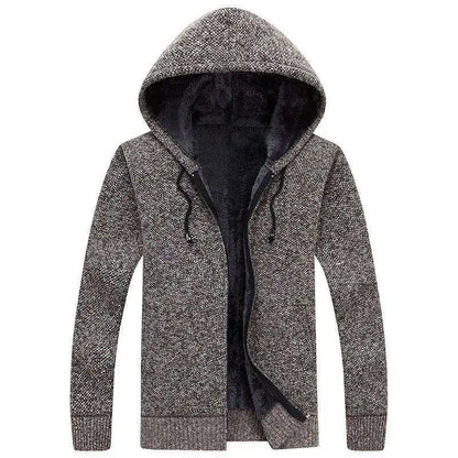 Winter Men Sweatercoat Hooded knit Cardigan Coat Men's Fleece Knitted Sweater Jackets Casual Solid Cardigan Sweater Man Clothes