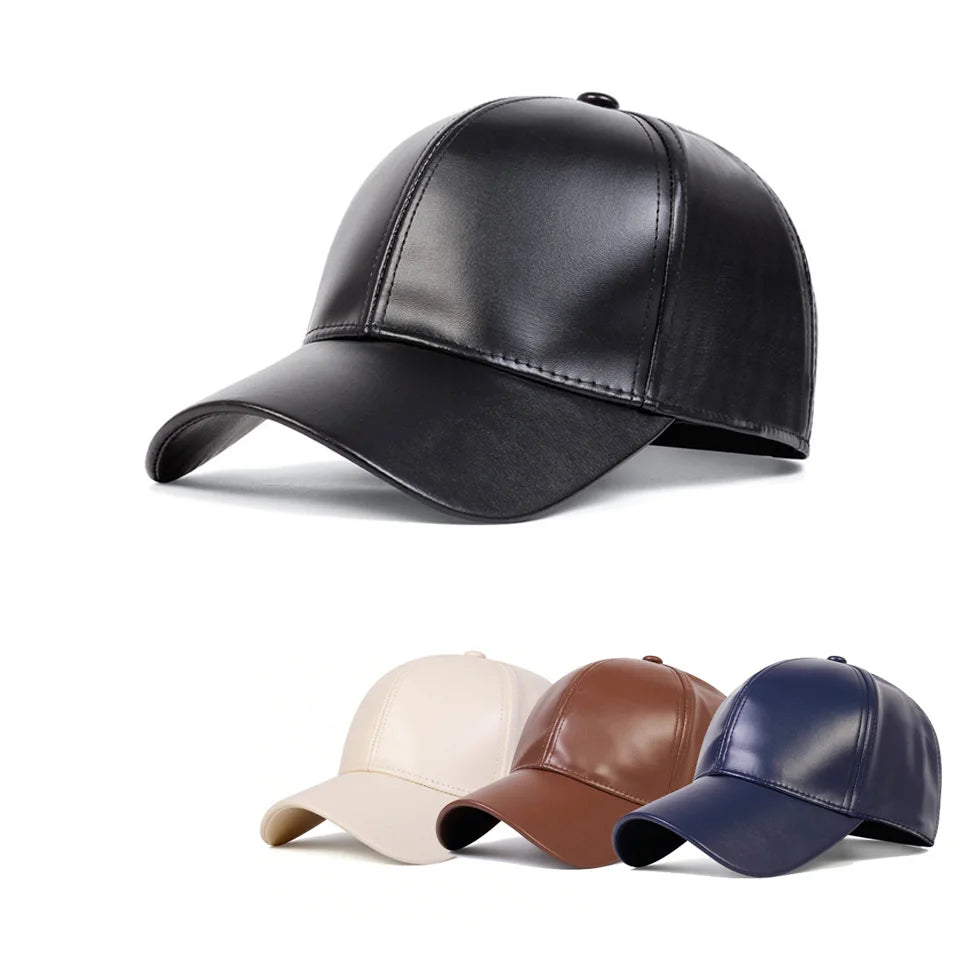 PU leather baseball cap spring and autumn men's solid color leather sun shading duck tongue cap casual hat