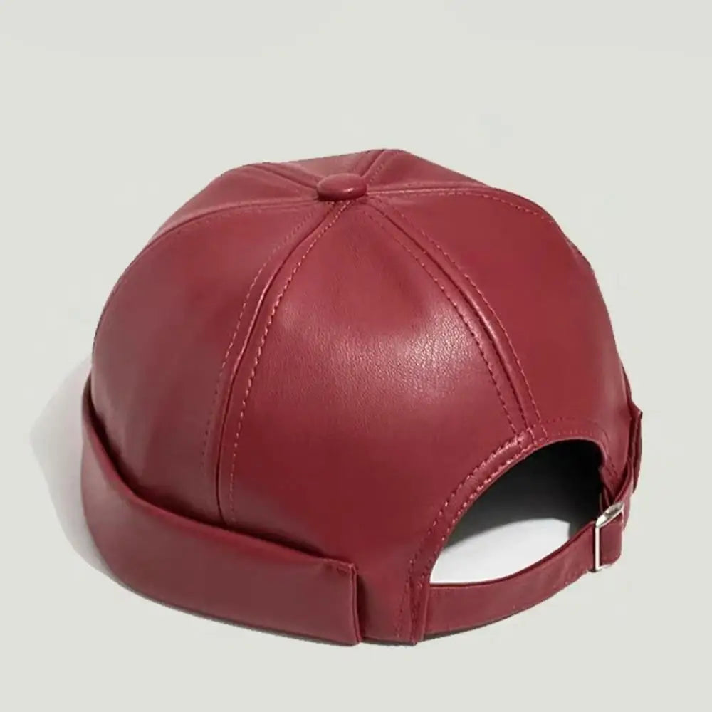 Vintage Brimless Hat Round Hat Pu Leather Landlord Cap Adjustable Melon Skin Hat Retro Docker Caps Hip Hop Hats Painter Cap