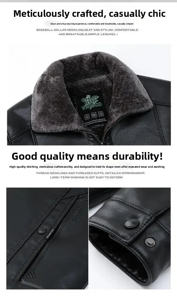 Men's Leather Jackets Autumn Winter Fleece Warm Motorcycle Coats Fashion Business Casual PU Leather Jackets Men Slim Outerwear