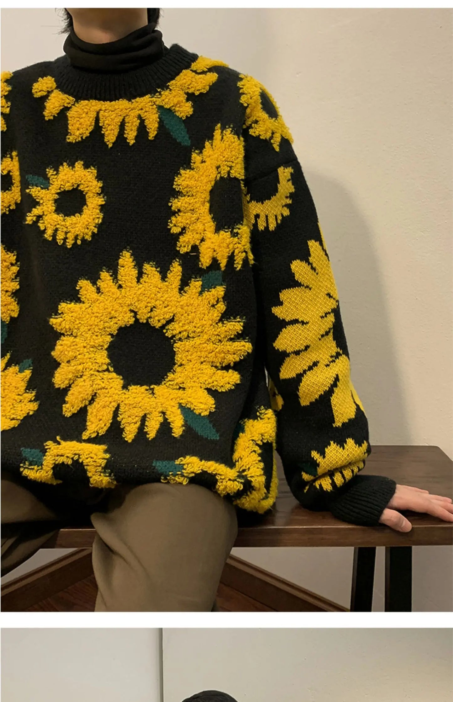 2024 Sweater Winter Sunflower Warm Sweaters  Fashion Male O-Neck Pullovers Sweater Men Loose Casual Sweater Thick Knitted Unisex