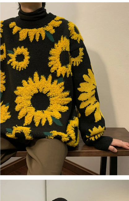 2024 Sweater Winter Sunflower Warm Sweaters  Fashion Male O-Neck Pullovers Sweater Men Loose Casual Sweater Thick Knitted Unisex