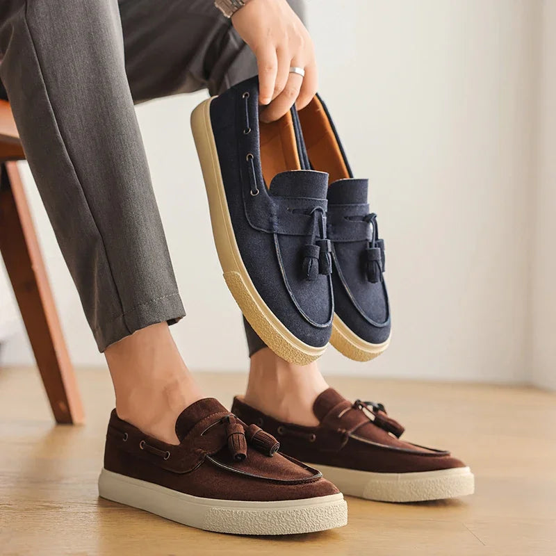 Suede Leather Handmade Loafers Leisure Walk Male Casual Shoes New Design Casual Slip on Flats Versatile Driving Shoes Moccasins