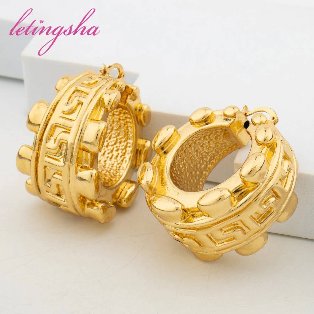 Fashion Jewelry Set for Women Large Hoop Earrings and Bangle Ring Weddings Bride Trendy Bracelet and Earrings Jewelry Set
