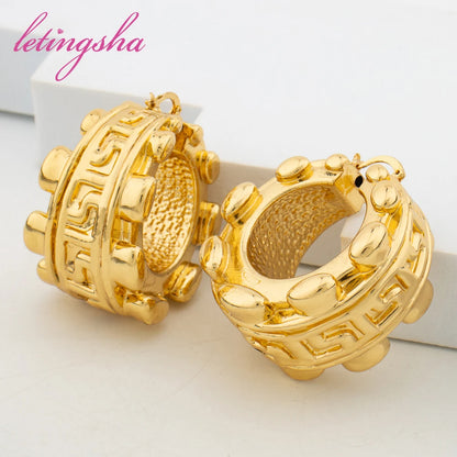 Fashion Jewelry Set for Women Large Hoop Earrings and Bangle Ring Weddings Bride Trendy Bracelet and Earrings Jewelry Set