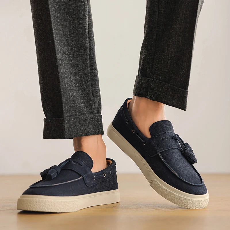 Suede Leather Handmade Loafers Leisure Walk Male Casual Shoes New Design Casual Slip on Flats Versatile Driving Shoes Moccasins