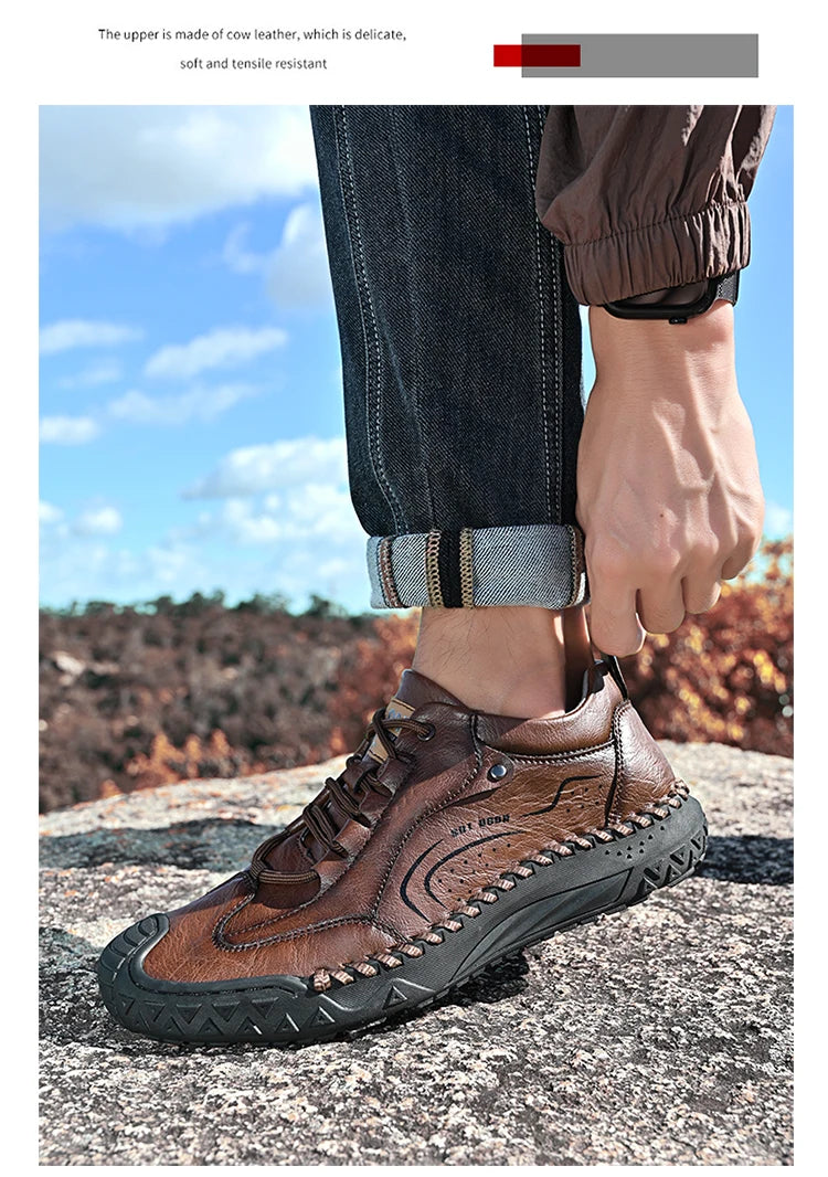 New Handmade Leather Men Shoes Casual Comfortable Men Loafers Slip On Leather Shoes Men Flats Hot Sale Outdoor Walking Shoes