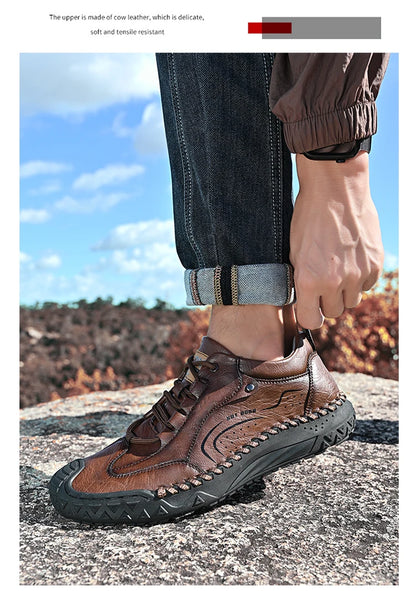 New Handmade Leather Men Shoes Casual Comfortable Men Loafers Slip On Leather Shoes Men Flats Hot Sale Outdoor Walking Shoes