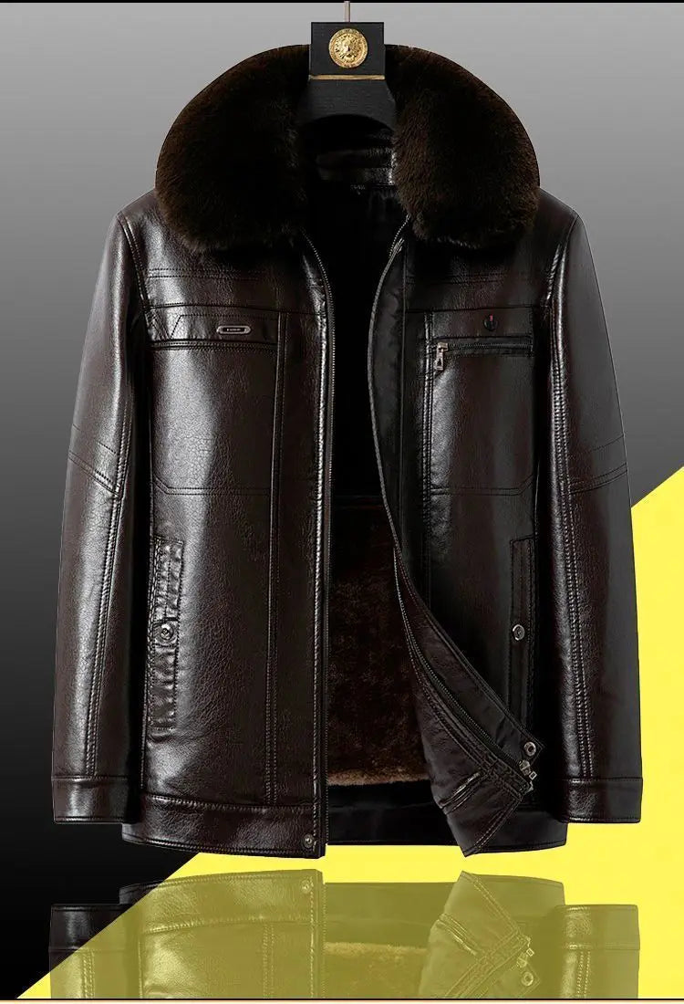 Natural Leather Jacket For Men Fur Thick Loose Plus Velvet Winter Black Leather Coats Male Sheepskin Coat Man With Fur Collar