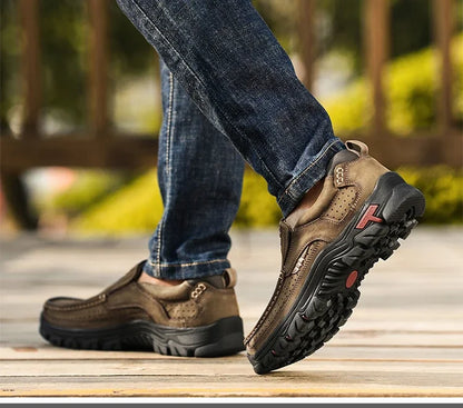 Handmade Leather Men Shoes Casual Outdoor Slip On Loafers Men Leather Shoes Flats Moccasins Walking Shoes Non-Slip Dropshipping