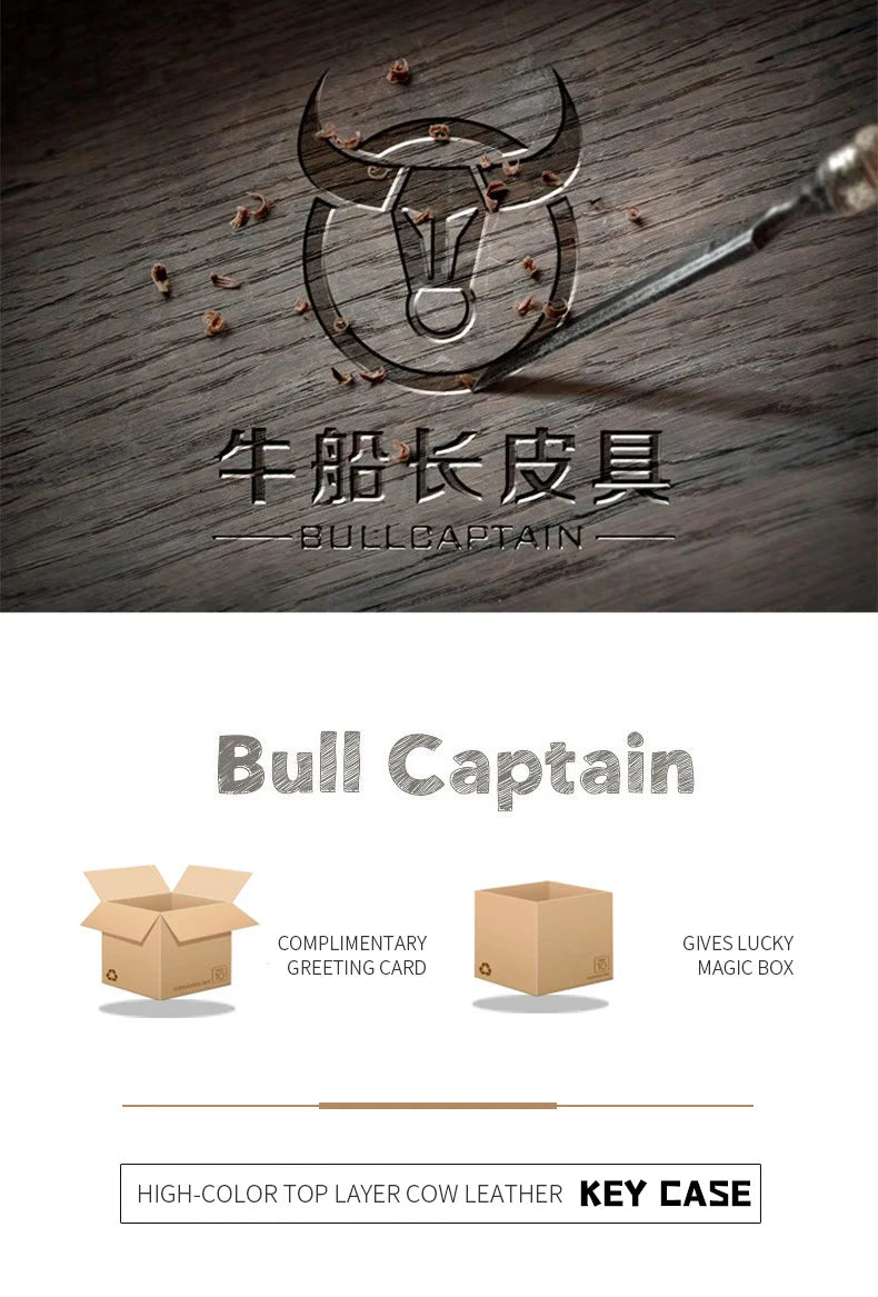 BULLCAPTAIN Genuine Leather Men's Car Keychain Leather Key Case High Quality Men's Butler Key Clip Zipper Two Card Key Case