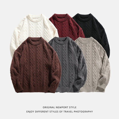 Men Winter Sweaters Men's Thick Twisted Flower Knitted Sweater Autumn Winter Round Neck Pullover Sweater Warm Top Women Sweater
