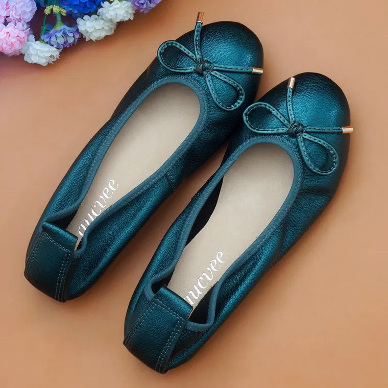 2024 Women Leather Breathable Ladies Comfortable Ballet Flats Driving Shoe Fashion Slip on Shallow Loafers Office Flat Boat Shoe