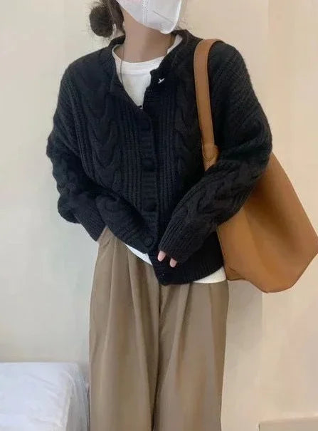 Ladies Sweaters Winter Button Kawaii Knitted Top For Women Yellow Cute Cardigan Designer Y2k Fashion Korea Korean Luxury Jumper